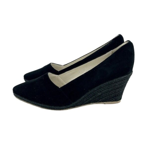 Atelier Mercadal Greta Wedge Espadrilles Black Suede Leather Shoes SZ 41 EU NIB - Picture 1 of 10